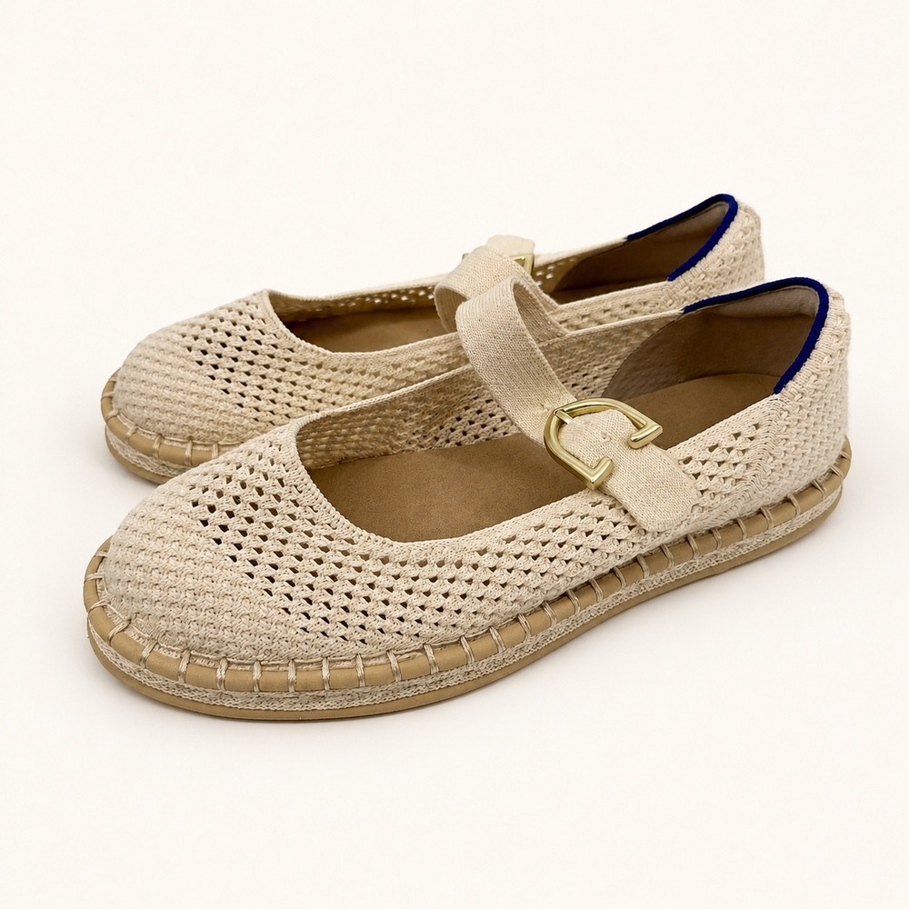 Rothys 7 The Espadrille Mary Jane Jasmine Knit Buckle Lightweight Clean Girl Eco